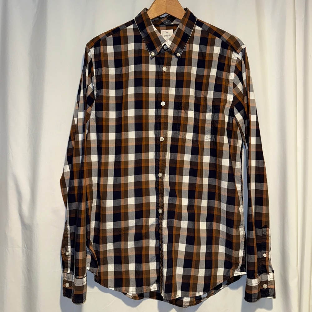GAP Lived-In  Mens L Plaid Shirt Button Down Brown Blue